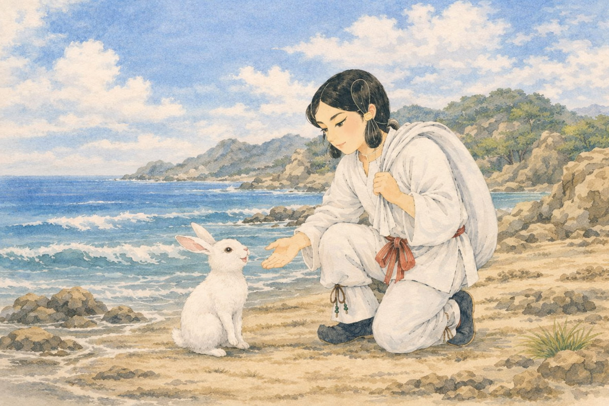 Okuninushi and the White Rabbit of Inaba in Japanese mythology